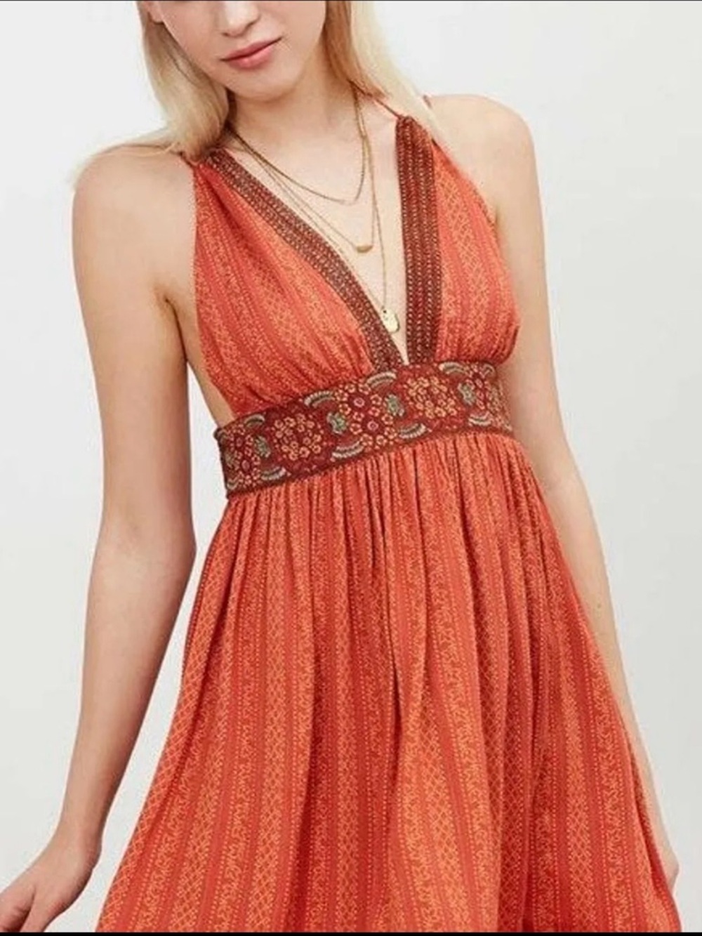 Kimchi Blue Burnt Orange Halter Mini Dress